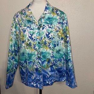 1X Coldwater Creek Button Front Lightweight Jacket with Blue Floral Design